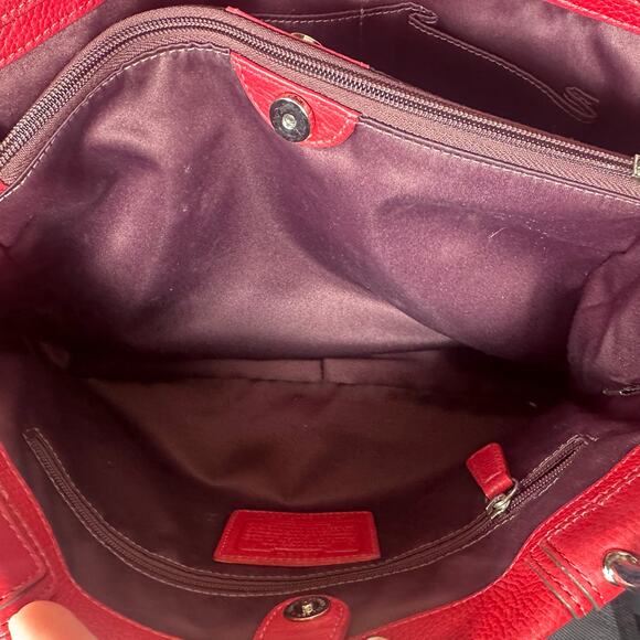 Coach Penelope Turnlock Satchel Bag Red Pebbled Leather - Picture 10 of 10